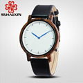 SIHAIXIN wooden clock man watch black fashion leather strap  1