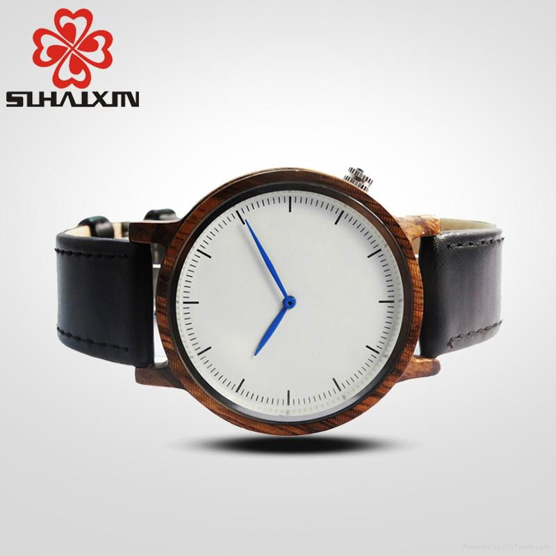 SIHAIXIN wooden clock man watch black fashion leather strap  4