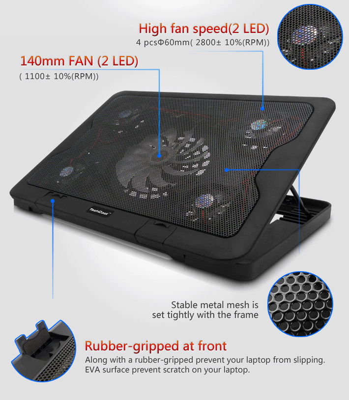 5.6 laptop cooler stand 5 LED fan notebook cooling pad with speed control 4