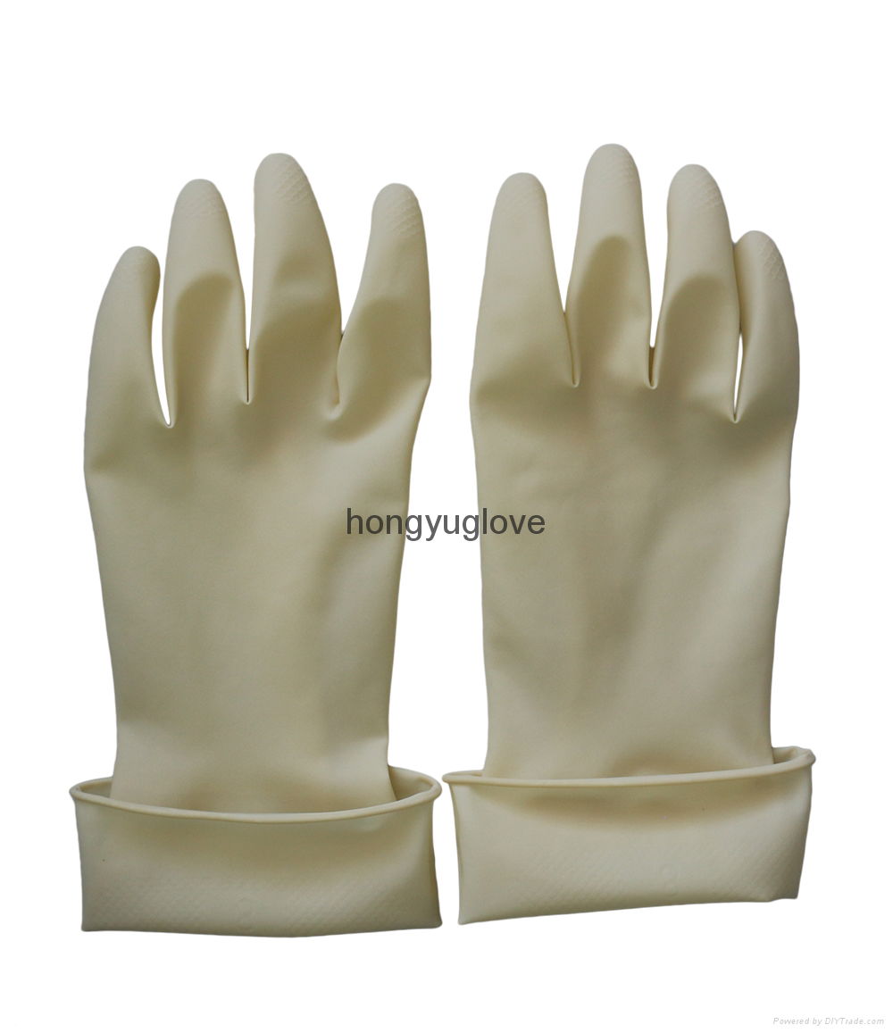 12" 30g Natural Unlined Household Latex Glove 2