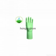 12" 50克果綠色蘆薈噴絨乳膠家用手套