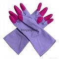 12" 16mil 65g Bicolor Fingered Unlined Household Latex Glove 2