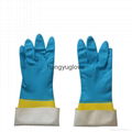 12" 22mil 90g Blue-yellow bicolor flocklined household latex glove 2