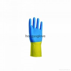 12" 22mil 90g Blue-yellow bicolor flocklined household latex glove