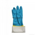 12" 22mil 90g Blue-yellow bicolor flocklined household latex glove 3