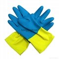 12" 22mil 90g Blue-yellow bicolor flocklined household latex glove 4
