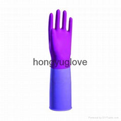 14"90gRose pink-Light Purple Bicolor Flocklined  Household Anti-microbial glove