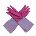 14"90gRose pink-Light Purple Bicolor Flocklined  Household Anti-microbial glove 3