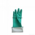 13"16mil Green Flocklined Anti-microbial Latex Industrial Glove 2