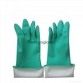 13"16mil Green Flocklined Anti-microbial Latex Industrial Glove 3