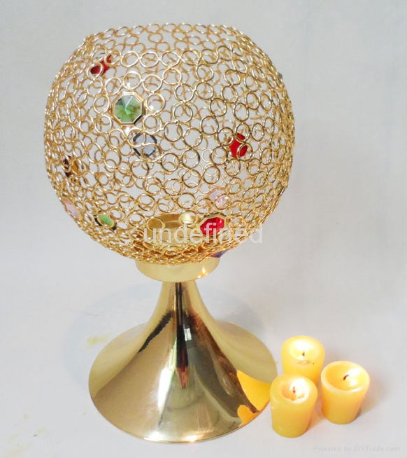 LARGE GOlDEN & SILVER WEDDING CRYSTAL CANDLE HOLDER 4