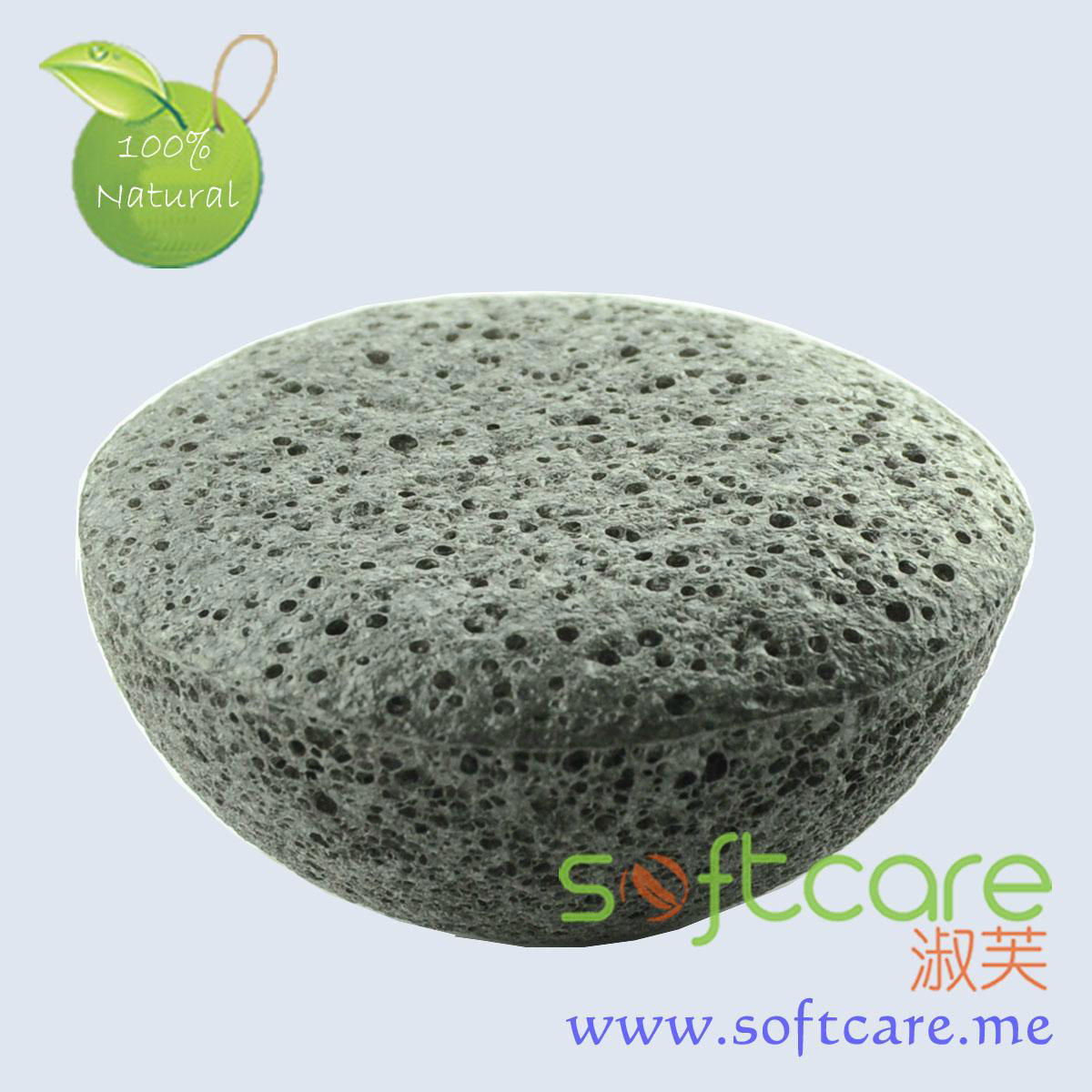 Half ball type 100% natural bamboo charcoal facial cleansing konjac sponge 2