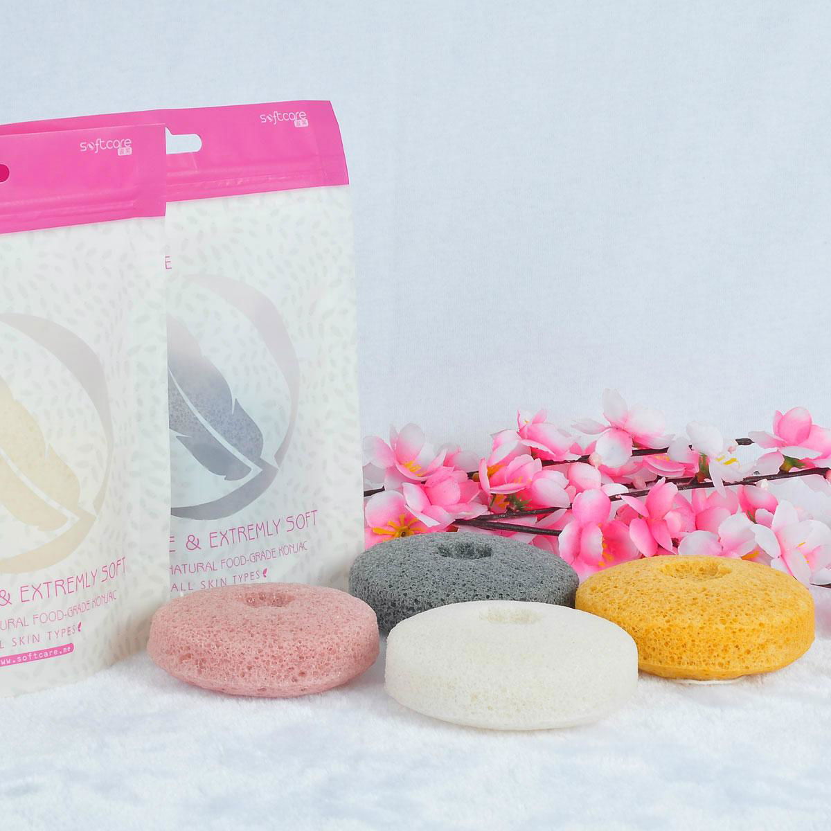 SOFTCARE round cake type 100% natural facial cleansing konjac sponge 4
