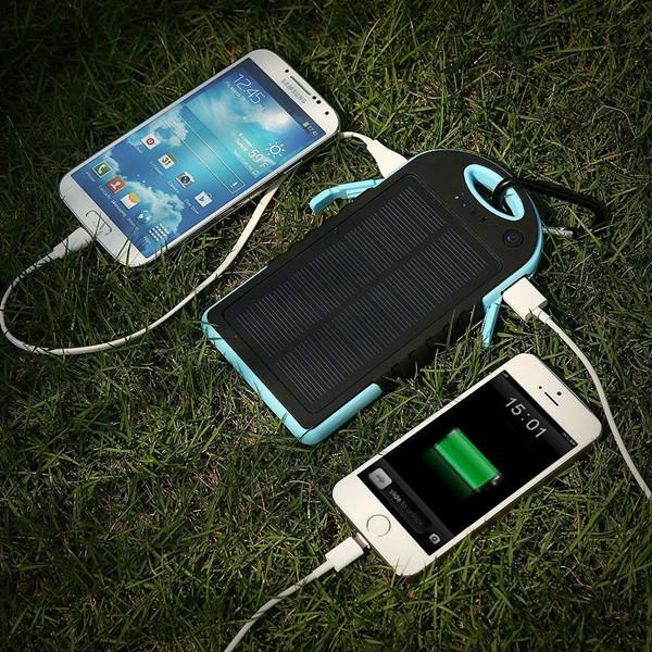 Dual usb 5000mah waterproof solar charger power bank with LED TORCH