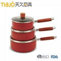 Aluminum ceramic red saucepan with white ceramic coating and glass lid 3