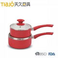 Aluminum ceramic red saucepan with white ceramic coating and glass lid 5