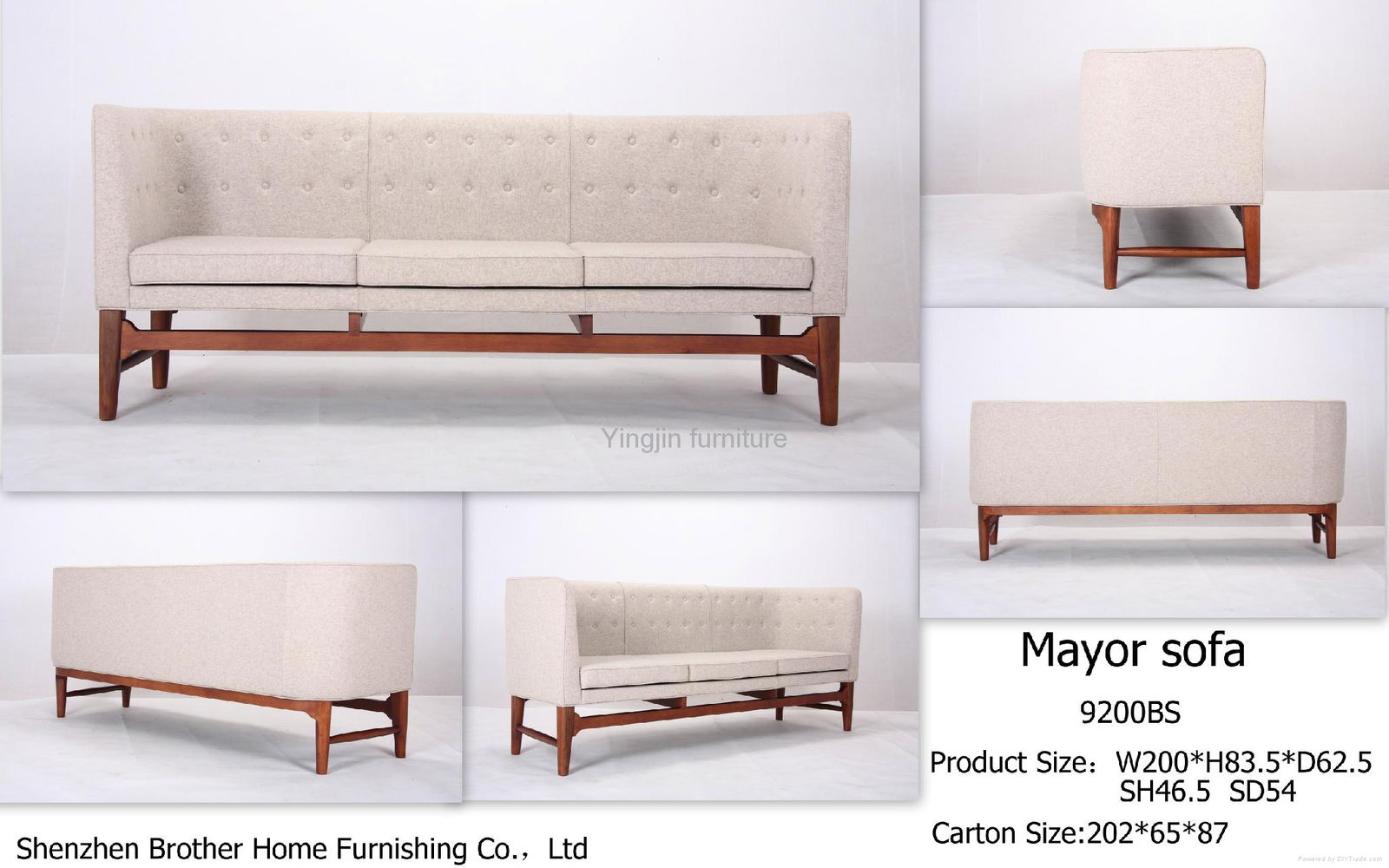 Danish 3 seats fabric mayor sofa with wood leg