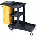 Plastic black 3 tiers cleaning trolley