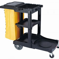 Plastic black 3 tiers cleaning trolley