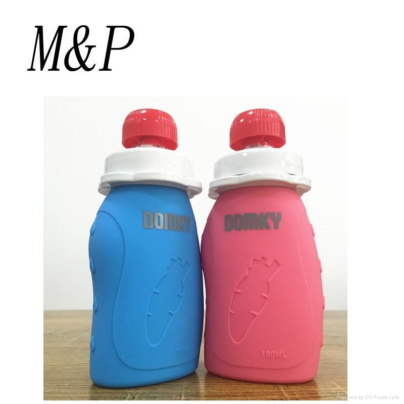 Reusable baby food pouch feeding squeeze silicone spout bottle with