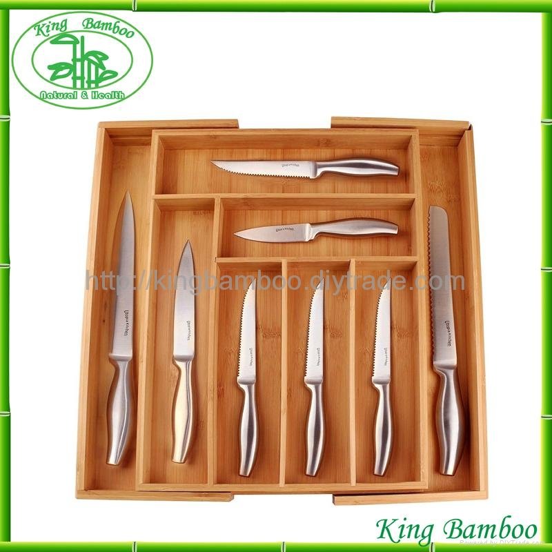Bamboo cutlery tray expandable kitchen drawer organizer