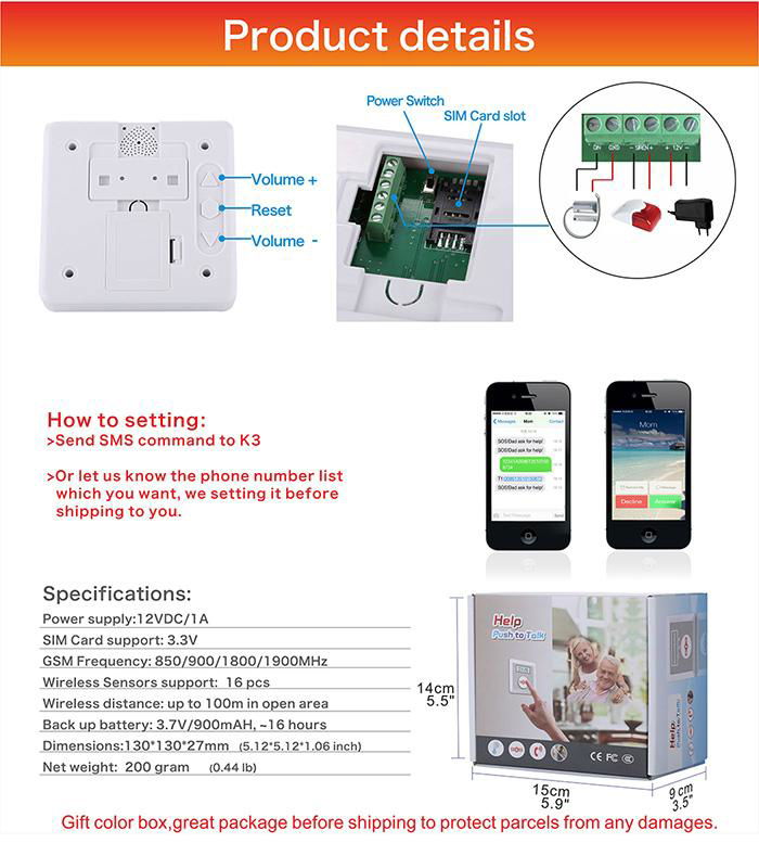 GSM Alarm GSM SOS Call GSM Emergency call system 5