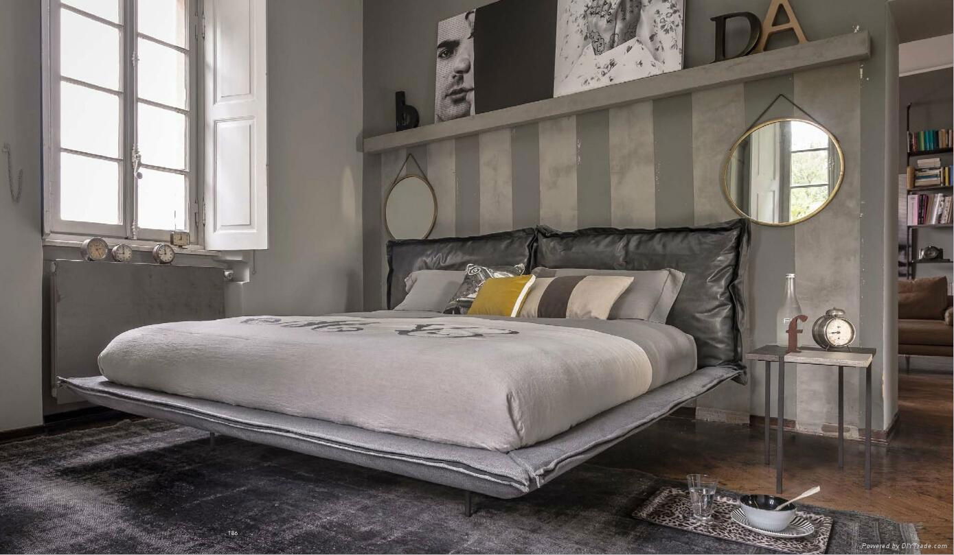 Industrial style fabric wood frame leather bed 