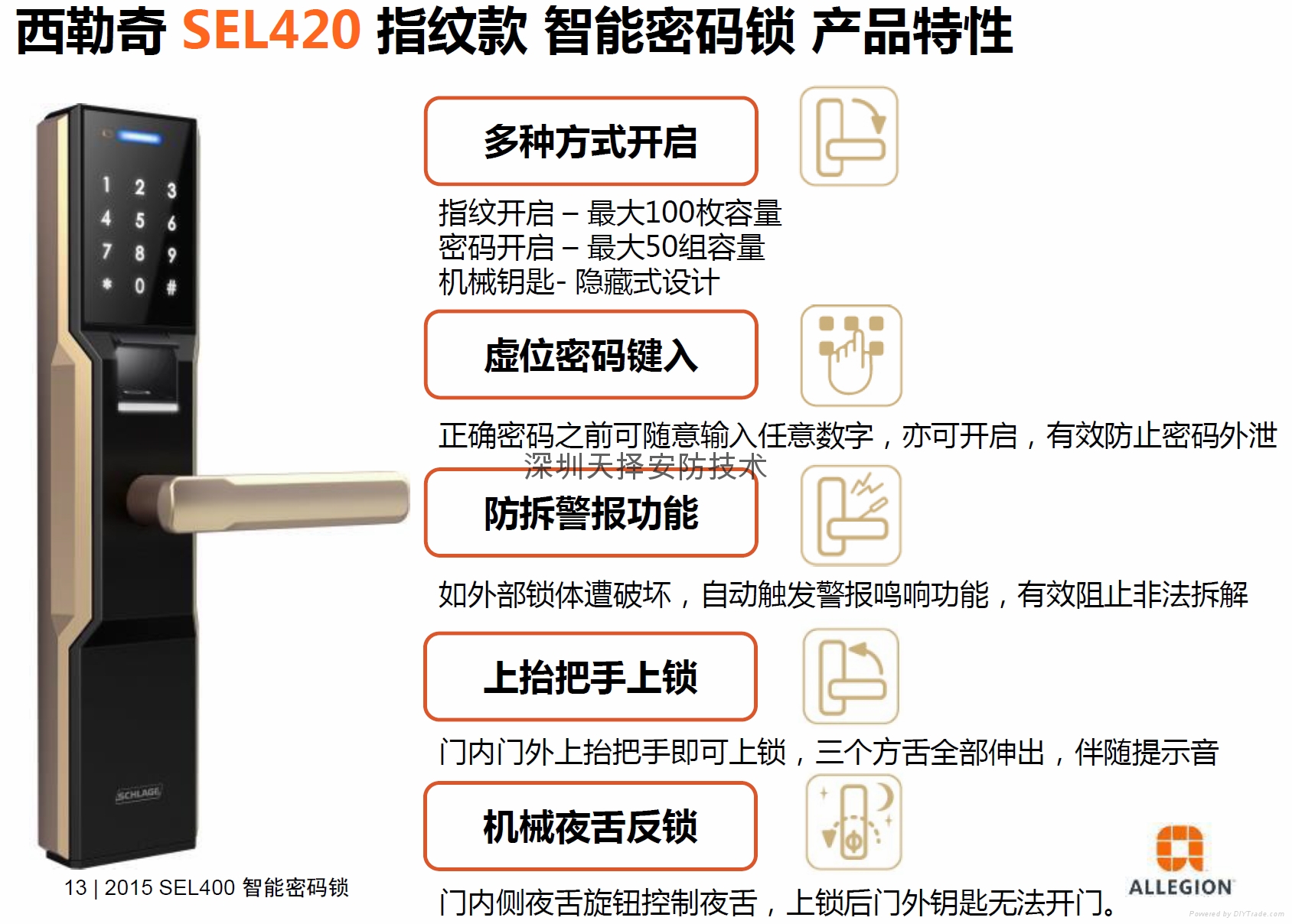 SCHLAGE西勒奇SEL400系列智能密码锁 5