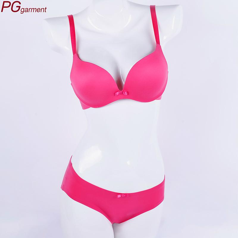 Women smooth T-shirt cup bra set sexy hot designer fancy bra panty set photo pus