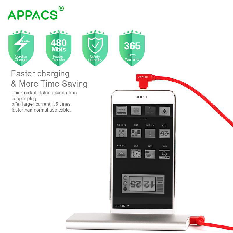 APPACS right angle micro usb cable fast charging data cable for android phones 3