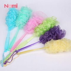 Multicolor Pouf Loofah Shower Sponge For Women Mesh Bath Sponge With Handle