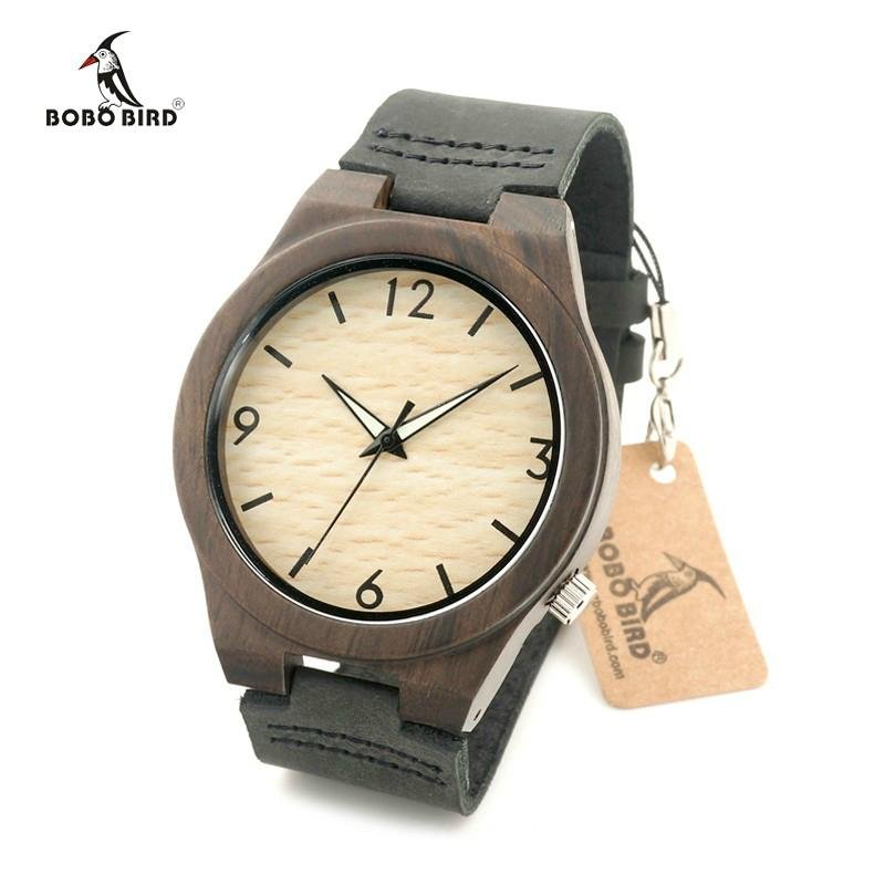 Create your own brand men genuine leather belt wooden watch MOQ 1pcs