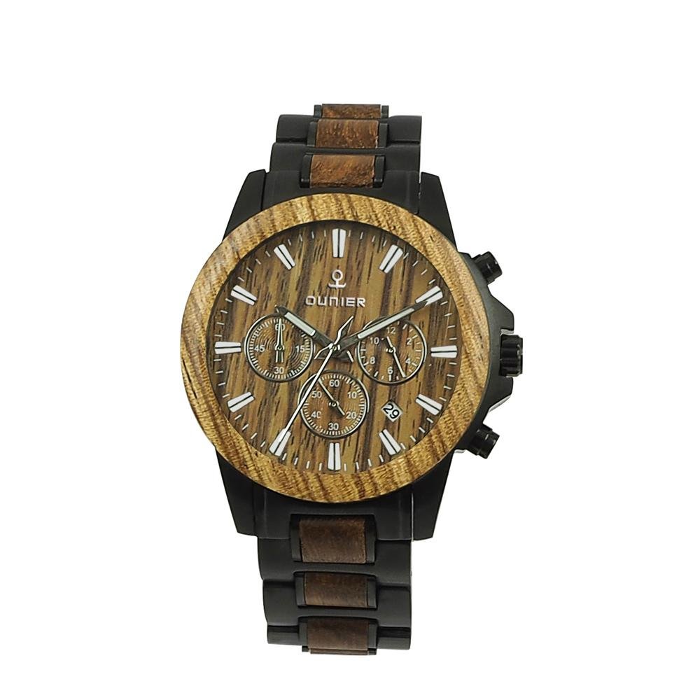 Luxury stainless steel zebra wood watch with fashion wood box packing 