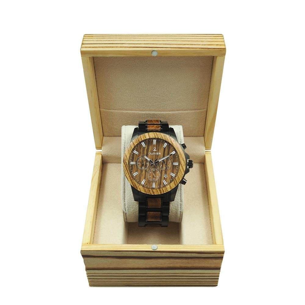 Luxury stainless steel zebra wood watch with fashion wood box packing  2