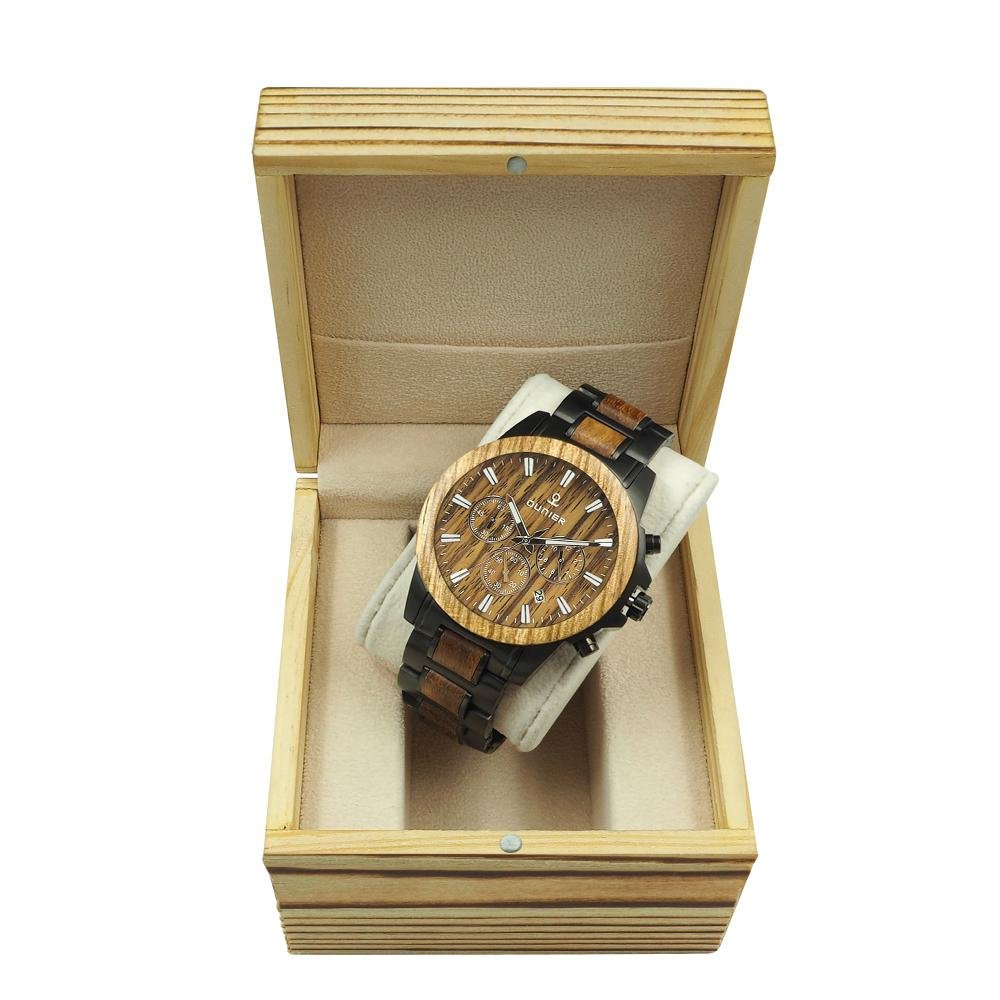 Luxury stainless steel zebra wood watch with fashion wood box packing  4