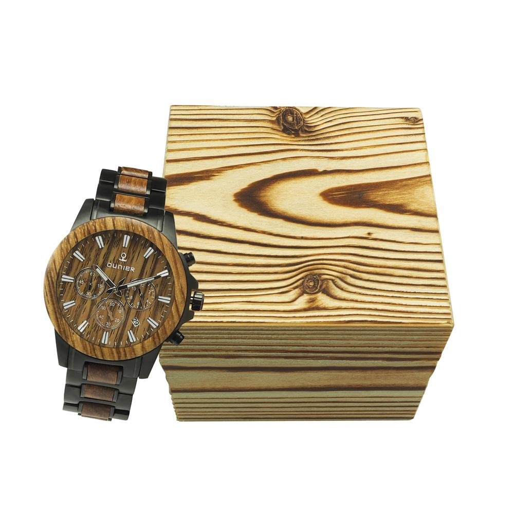 Luxury stainless steel zebra wood watch with fashion wood box packing  5