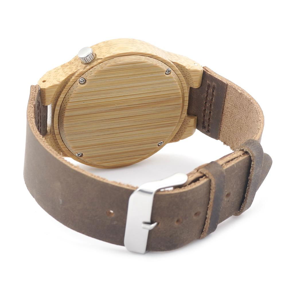Fahison eco-friendly leather strap japan 2035 movement bamboo watch for men 2