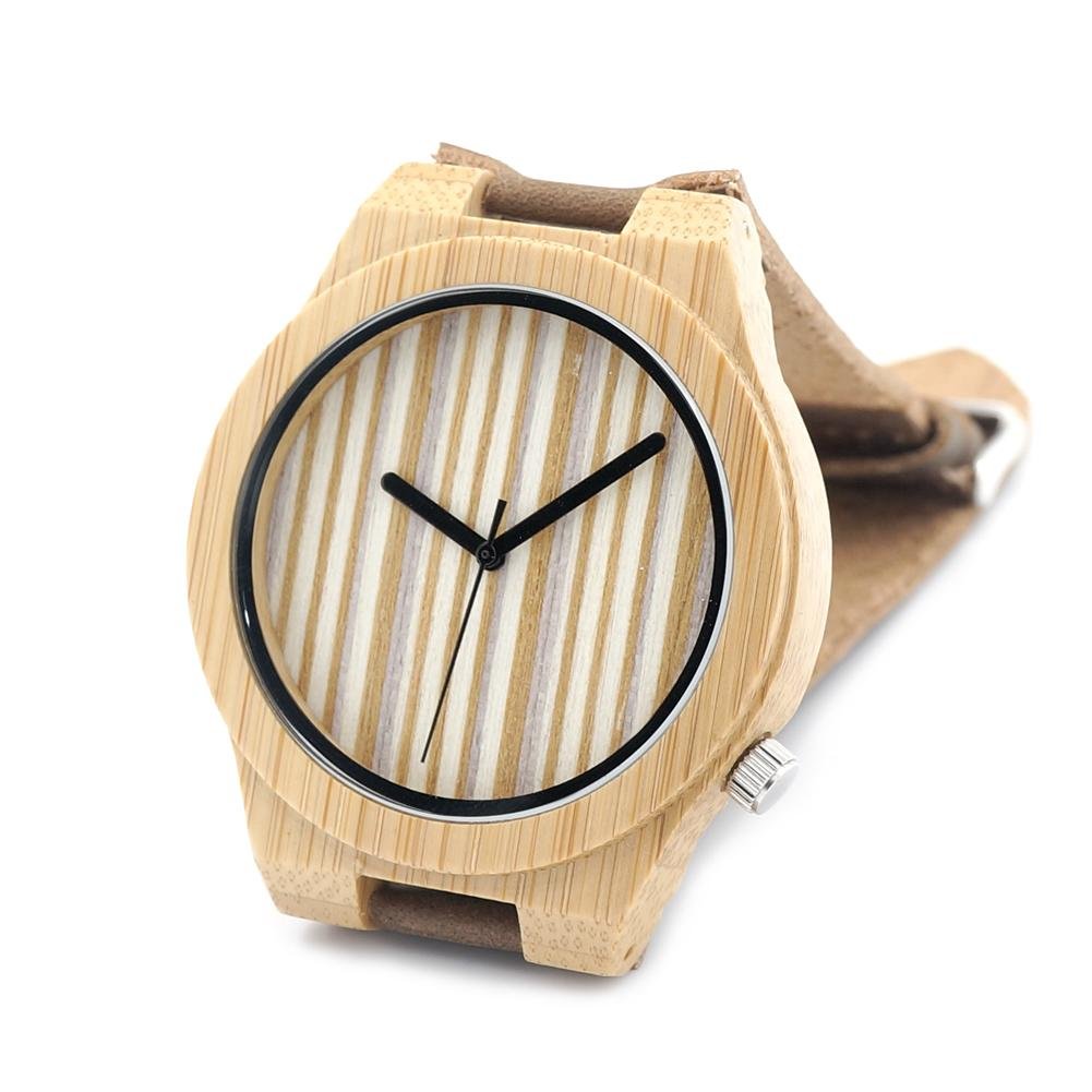 Fahison eco-friendly leather strap japan 2035 movement bamboo watch for men