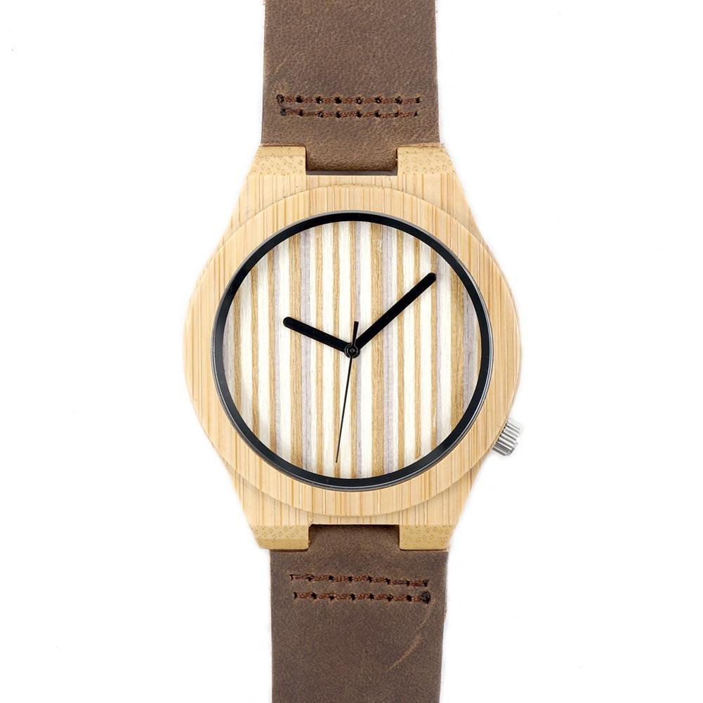Fahison eco-friendly leather strap japan 2035 movement bamboo watch for men 5