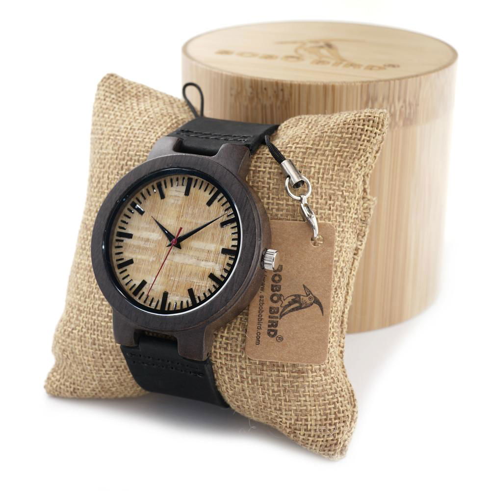 Hot In Stock Wood Watch With Custom Engraving Brown Leather Quartz Clock OEM wat
