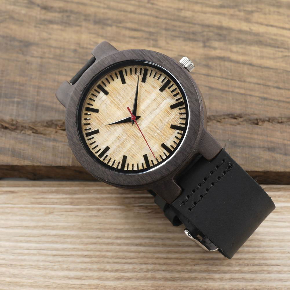 Hot In Stock Wood Watch With Custom Engraving Brown Leather Quartz Clock OEM wat 2