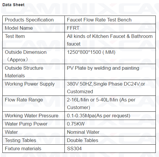 Faucet Flow Rate Test Bench Caminix (China Trading Company) Test