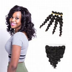 4 Bundles Brazilian Hair Weave Loose Wave with 360 Lace frontal