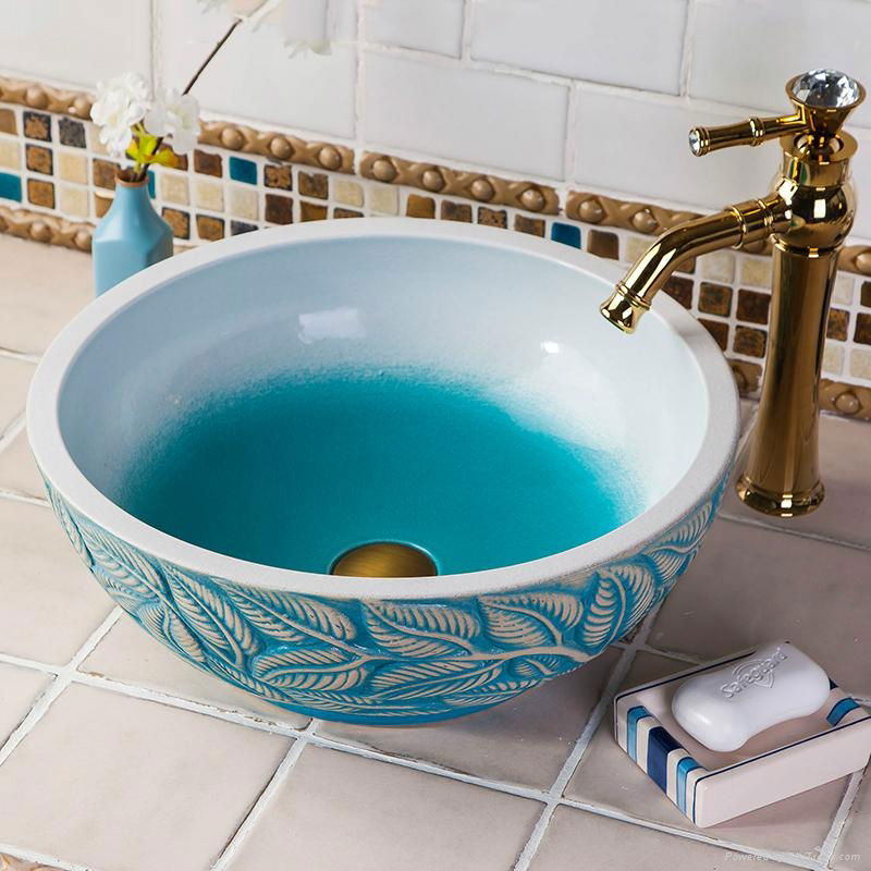 Restaurant Luxury Handmade European Style Kitchen Ceramic Countertop Wash Basin