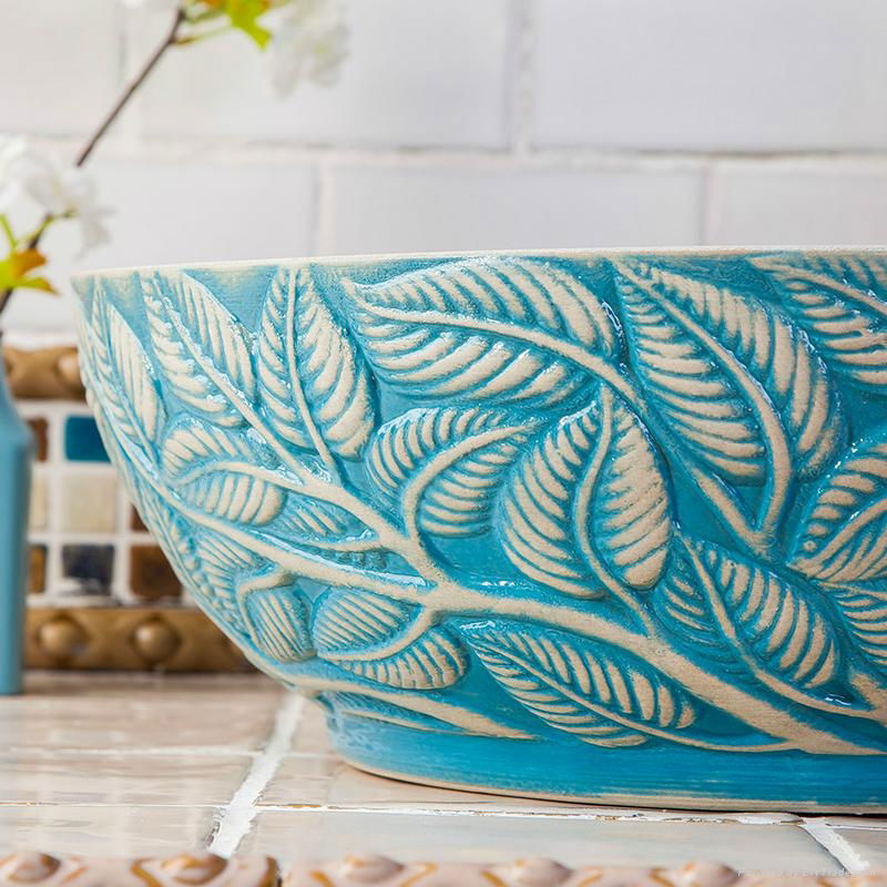 Restaurant Luxury Handmade European Style Kitchen Ceramic Countertop Wash Basin 5