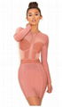 Pink Long Sleeves Fashion Bandage Dress with Mesh Details