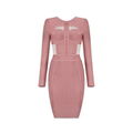 Pink Long Sleeves Fashion Bandage Dress with Mesh Details 3