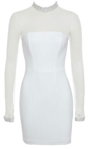 White Sexy Long Sleeves Bandage Dress with Mesh Details 5