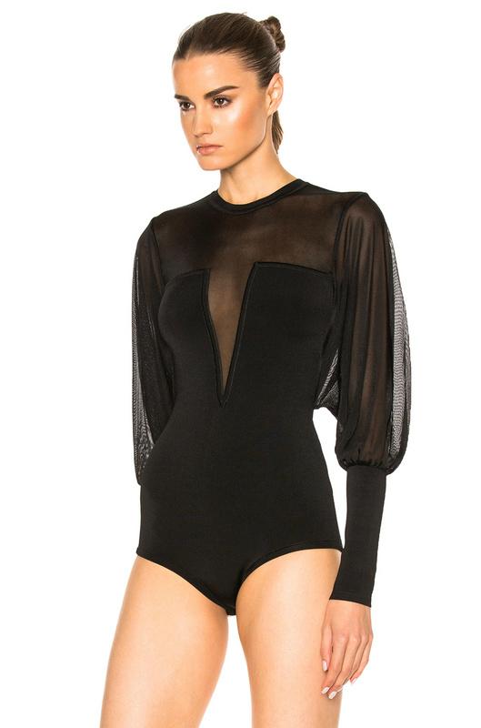 Long Sleeves Black Bodysuit with Mesh Details 2