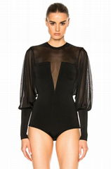 Long Sleeves Black Bodysuit with Mesh